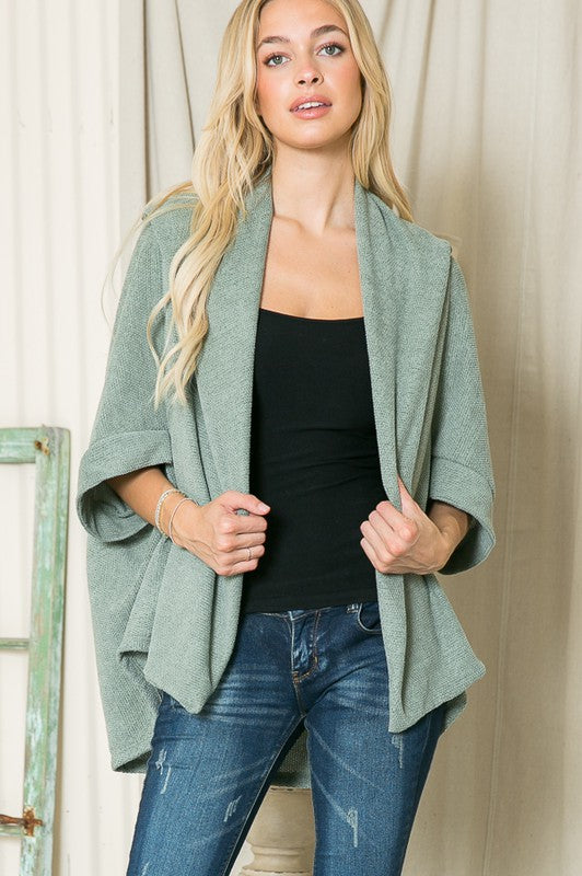 Textured Shawl Collared Sweater Cardigan