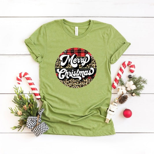 Buffalo Plaid Leopard Merry Christmas Tee