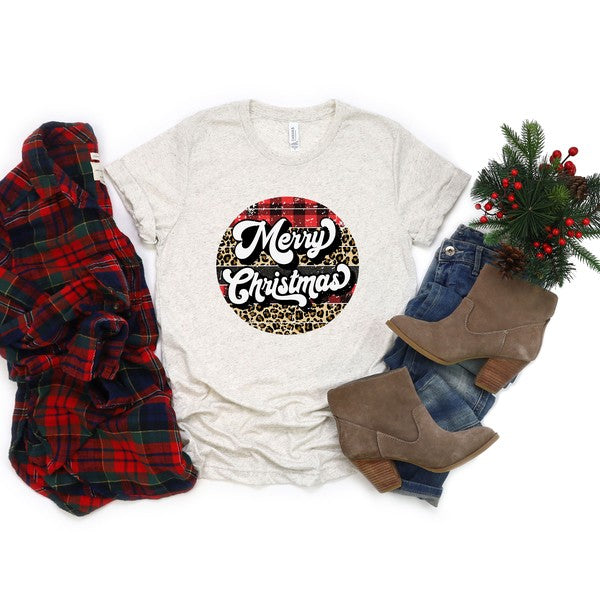 Buffalo Plaid Leopard Merry Christmas Tee