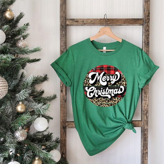 Buffalo Plaid Leopard Merry Christmas Tee