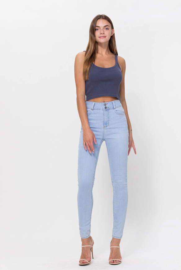 High Rise 2 Button Waistband Ankle Skinny