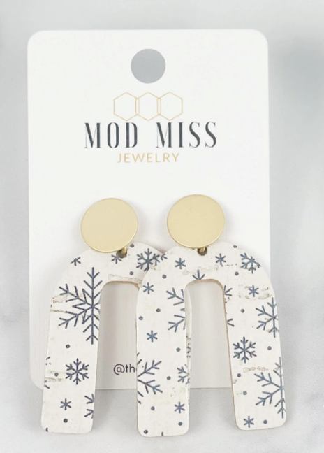 Snowflake Cork Leather Arch Earrings